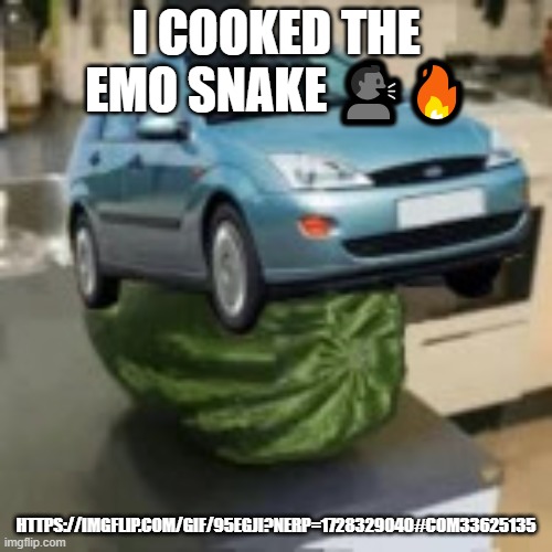 FocusMelon | I COOKED THE EMO SNAKE 🗣️🔥; HTTPS://IMGFLIP.COM/GIF/95EGJI?NERP=1728329040#COM33625135 | image tagged in focusmelon | made w/ Imgflip meme maker