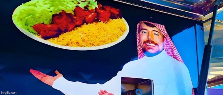 Lunchy | image tagged in mr beast at saudi arabia | made w/ Imgflip meme maker