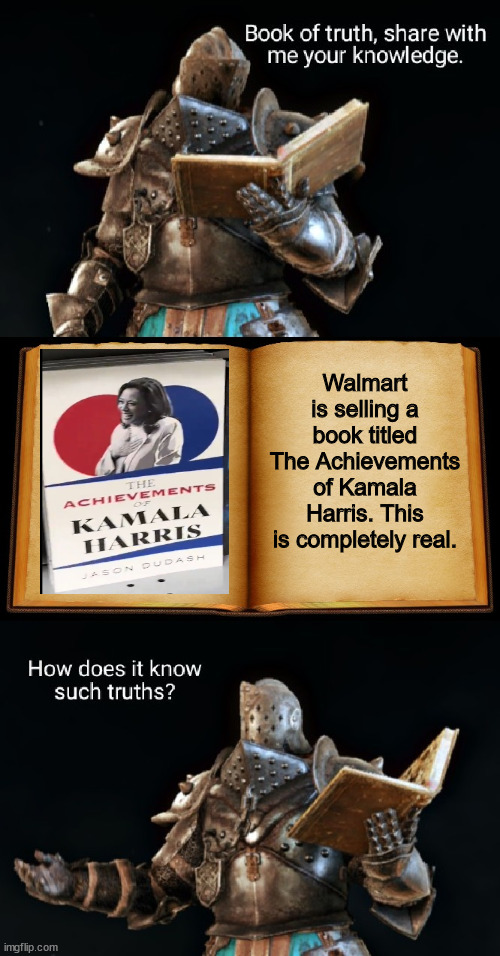 The book of Kamala Achievements | Walmart is selling a book titled The Achievements of Kamala Harris. This is completely real. | image tagged in book of truth,kamala harris,book of achievements,very informative,accurate,accounting | made w/ Imgflip meme maker