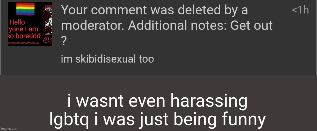 i wasnt even harassing lgbtq i was just being funny | made w/ Imgflip meme maker