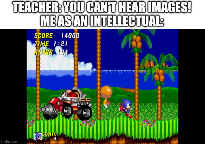 TEACHER: YOU CAN'T HEAR IMAGES!
ME AS AN INTELLECTUAL: | made w/ Imgflip meme maker