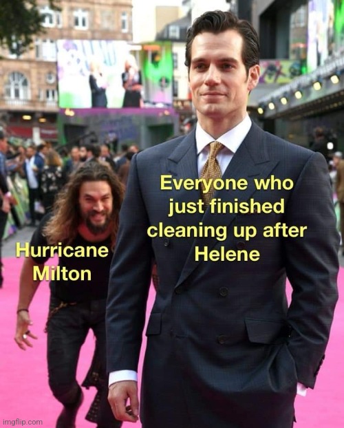 Aquaman vs Florida Man | image tagged in aquaman sneaking up on superman,florida man,florida,hurricane milton | made w/ Imgflip meme maker