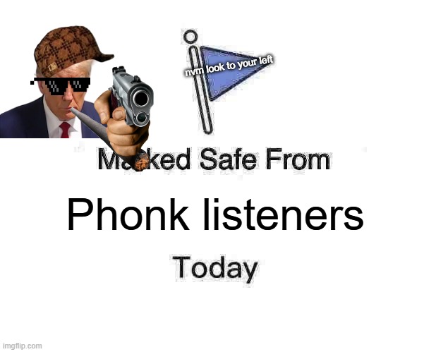 Marked Safe From Meme | nvm look to your left; Phonk listeners | image tagged in memes,marked safe from | made w/ Imgflip meme maker