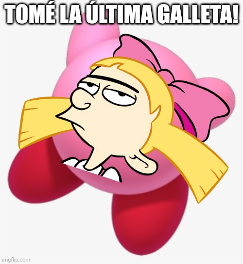 Kirby Helga | TOMÉ LA ÚLTIMA GALLETA! | image tagged in add a face to kirby,asthma | made w/ Imgflip meme maker