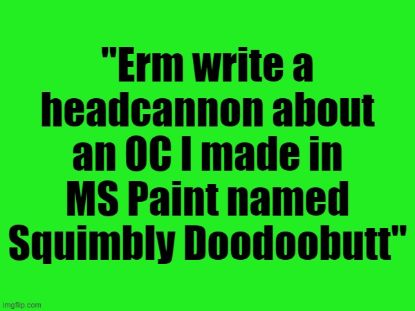"Erm write a headcannon about an OC I made in MS Paint named Squimbly Doodoobutt" | made w/ Imgflip meme maker
