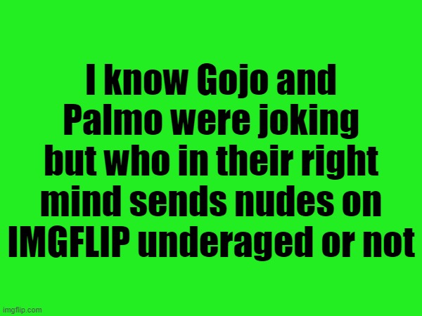 I know Gojo and Palmo were joking but who in their right mind sends nudes on IMGFLIP underaged or not | made w/ Imgflip meme maker