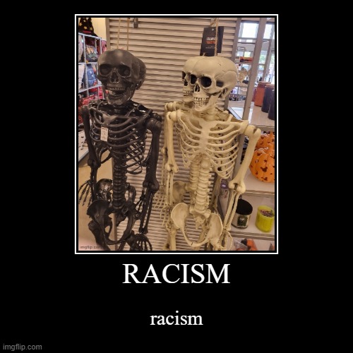 skeleton racism | RACISM | racism | image tagged in funny,demotivationals | made w/ Imgflip demotivational maker