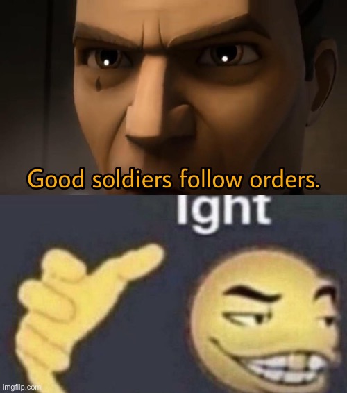 image tagged in good soldiers follow orders,ight | made w/ Imgflip meme maker