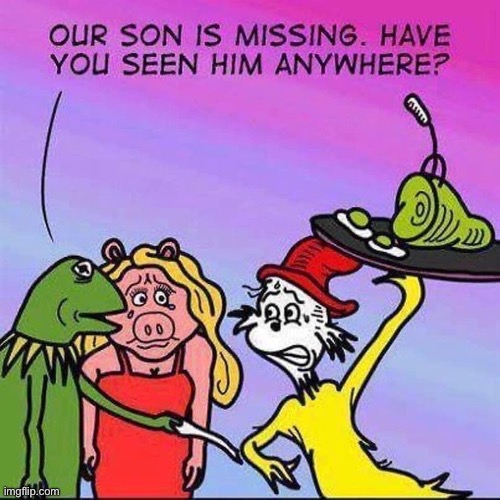 Missing child | image tagged in child,missing person,kermit the frog,miss piggy | made w/ Imgflip meme maker