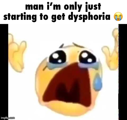 cursed crying emoji | man i’m only just starting to get dysphoria ? | image tagged in cursed crying emoji | made w/ Imgflip meme maker