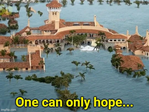 Would anyone really care? | One can only hope... | image tagged in mar al lago - rising sea level due to global warming | made w/ Imgflip meme maker