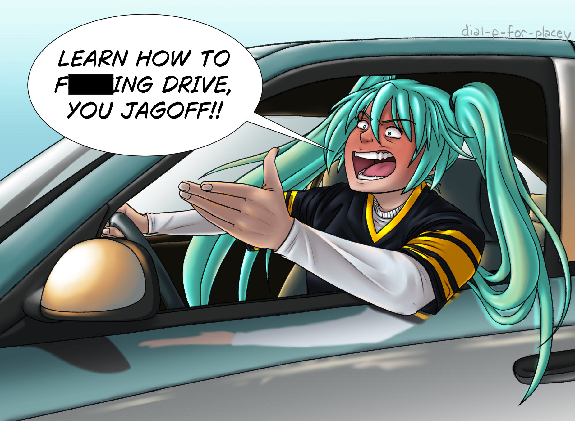 Miku gets mad at another driver Blank Meme Template