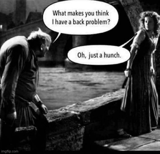 Hunchback humour | image tagged in the hunchback of notre dame,hunch,dad joke,bad pun | made w/ Imgflip meme maker