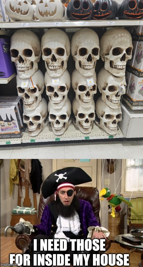 BIG SKULLS | I NEED THOSE FOR INSIDE MY HOUSE | image tagged in that's it that's the lost episode,skulls,pirate,pirates,halloween | made w/ Imgflip meme maker