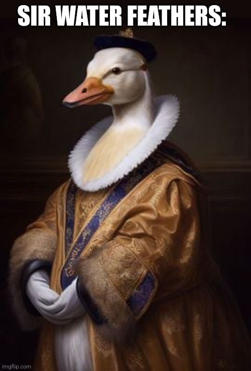 A DUCK OF HIGH STANDARD | SIR WATER FEATHERS: | image tagged in ducks,duck | made w/ Imgflip meme maker