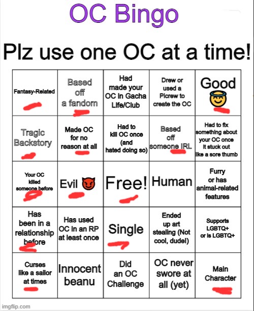 OC Bingo | image tagged in oc bingo | made w/ Imgflip meme maker