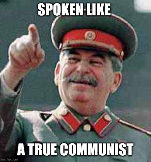 Stalin says | SPOKEN LIKE A TRUE COMMUNIST | image tagged in stalin says | made w/ Imgflip meme maker