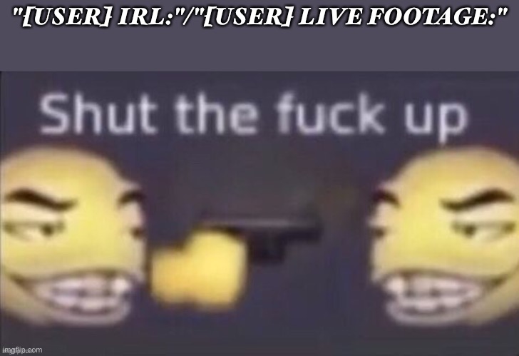 stfu | "[USER] IRL:"/"[USER] LIVE FOOTAGE:" | image tagged in stfu | made w/ Imgflip meme maker