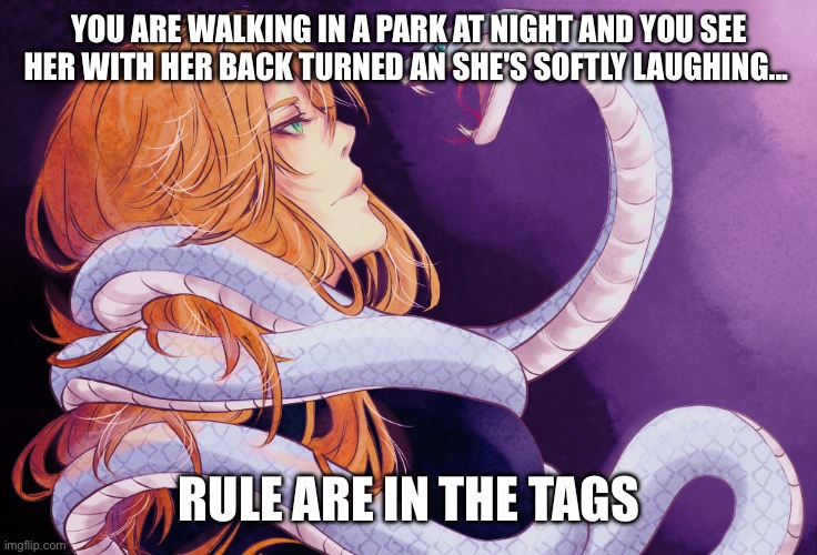 Nori | YOU ARE WALKING IN A PARK AT NIGHT AND YOU SEE HER WITH HER BACK TURNED AN SHE'S SOFTLY LAUGHING... RULE ARE IN THE TAGS | image tagged in nori | made w/ Imgflip meme maker