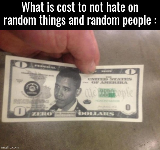 Do not the cat | What is cost to not hate on random things and random people : | image tagged in the zero dollar bill | made w/ Imgflip meme maker