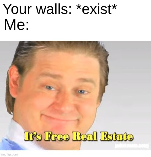 Meme | Your walls: *exist*; Me: | image tagged in it's free real estate | made w/ Imgflip meme maker