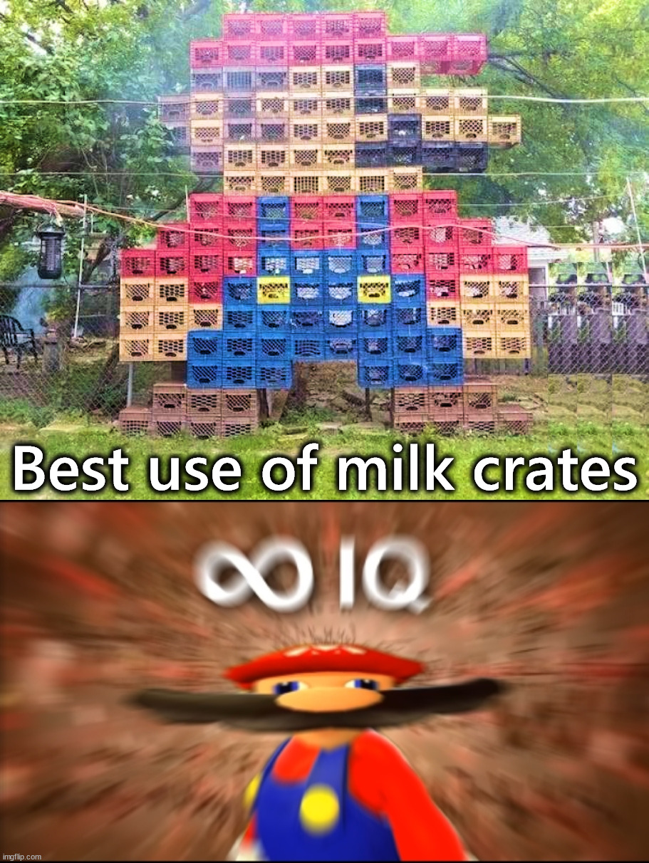 Perfection | Best use of milk crates | image tagged in infinity iq mario,milk crates,mario,genius | made w/ Imgflip meme maker