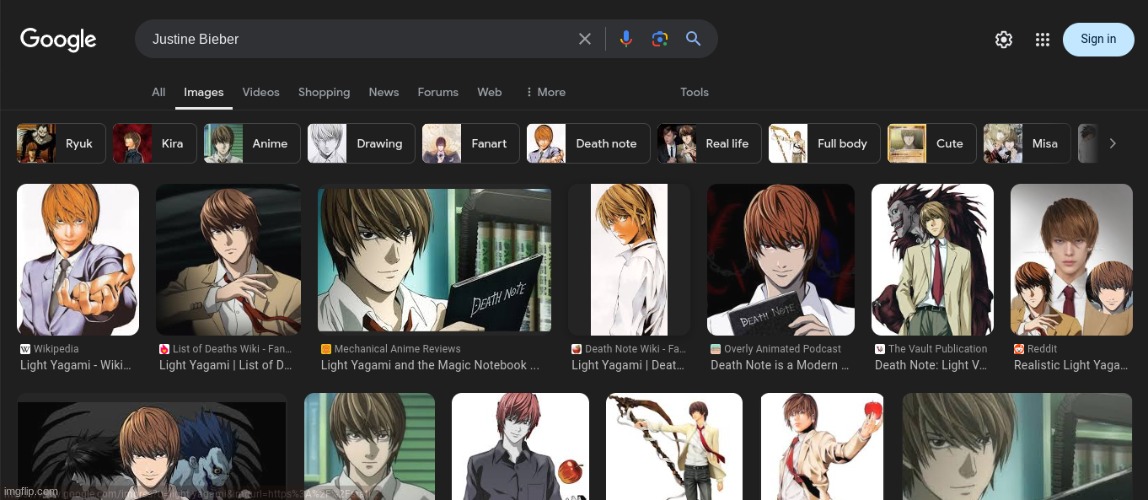 Am I right or am I right? *Sitcom laugh SFX* Edit: I spelled Justin Bieber wrong lol | image tagged in light yagami,death note,justin bieber | made w/ Imgflip meme maker