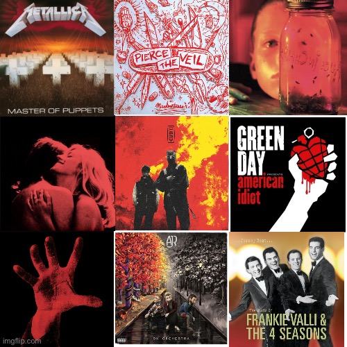 a collage of my favorite red albums - comment for a color! | made w/ Imgflip meme maker