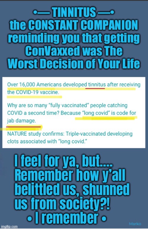 Your conscience, manifested in head noise | image tagged in memes,shoulda listened to us,instead of dissing n shunning us,vax injuries,fkh voters gotohell,dicktator leftists suck | made w/ Imgflip meme maker