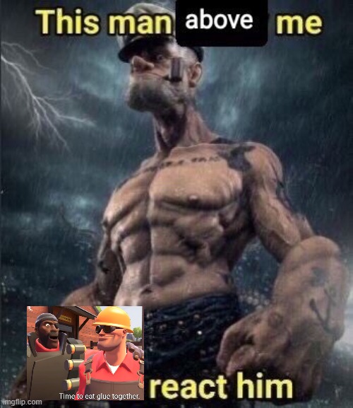 let's eat glue | image tagged in this man above me fish react him | made w/ Imgflip meme maker