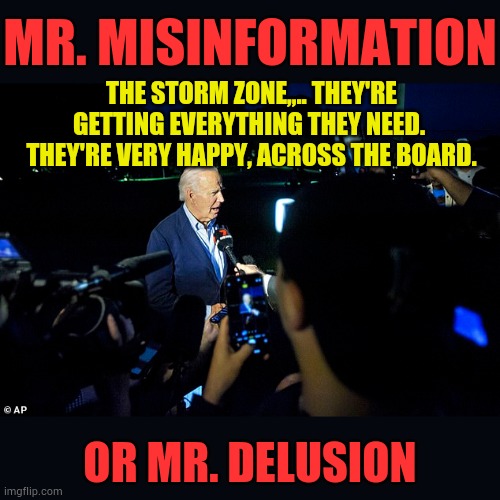 MR. MISINFORMATION; THE STORM ZONE,,.. THEY'RE GETTING EVERYTHING THEY NEED.  THEY'RE VERY HAPPY, ACROSS THE BOARD. OR MR. DELUSION | image tagged in memes,politics,joe biden,mr misinformation,delusion,storm | made w/ Imgflip meme maker