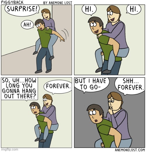 Piggyback ride | image tagged in piggyback,ride,rides,comics,comics/cartoons,surprise | made w/ Imgflip meme maker