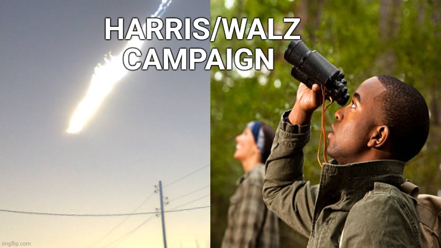 LOOK!  UP IN THE SKY | HARRIS/WALZ CAMPAIGN | image tagged in funny,memes,politics,donald trump,kamala harris | made w/ Imgflip meme maker