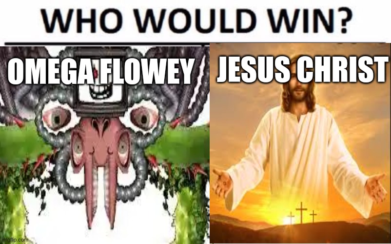 who would actually win? | JESUS CHRIST; OMEGA FLOWEY | image tagged in memes,who would win | made w/ Imgflip meme maker