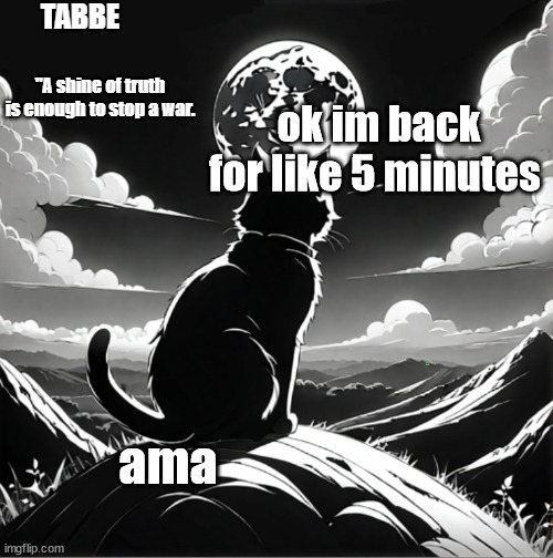 anything means anything idc | ok im back for like 5 minutes; ama | image tagged in tabbe moon cat temp thing | made w/ Imgflip meme maker
