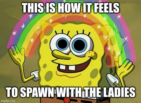 Imagination Spongebob | THIS IS HOW IT FEELS; TO SPAWN WITH THE LADIES | image tagged in memes,imagination spongebob | made w/ Imgflip meme maker