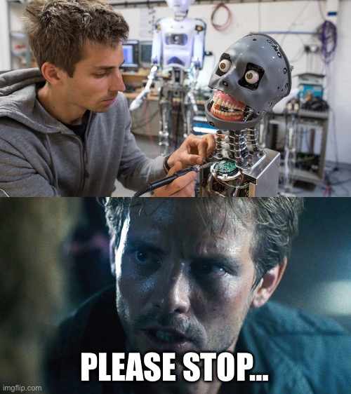 PLEASE STOP… | image tagged in kyle reese terminator | made w/ Imgflip meme maker