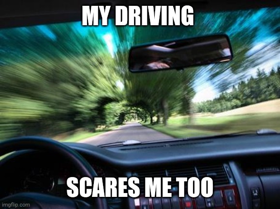 Scared of driving | MY DRIVING; SCARES ME TOO | image tagged in driving fast,funny memes | made w/ Imgflip meme maker