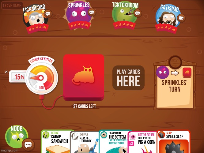 screenshot of the Exploding Kittens game I was talking about | made w/ Imgflip meme maker