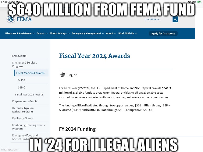 FEMA Fund RAIDED by HARRIS/BIDEN to fund illegal aliens! | $640 MILLION FROM FEMA FUND; IN ‘24 FOR ILLEGAL ALIENS | image tagged in fema fund,harris communist,illegal aliens | made w/ Imgflip meme maker