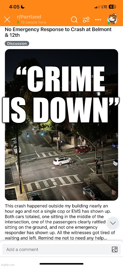 “CRIME IS DOWN” | made w/ Imgflip meme maker