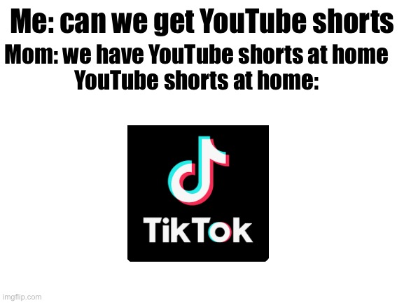 Never cared for either, but still true | Me: can we get YouTube shorts; Mom: we have YouTube shorts at home
YouTube shorts at home: | image tagged in blank white template | made w/ Imgflip meme maker