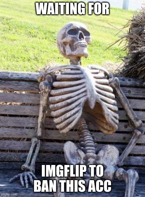 imgflip plz do | WAITING FOR; IMGFLIP TO BAN THIS ACC | image tagged in memes,waiting skeleton | made w/ Imgflip meme maker