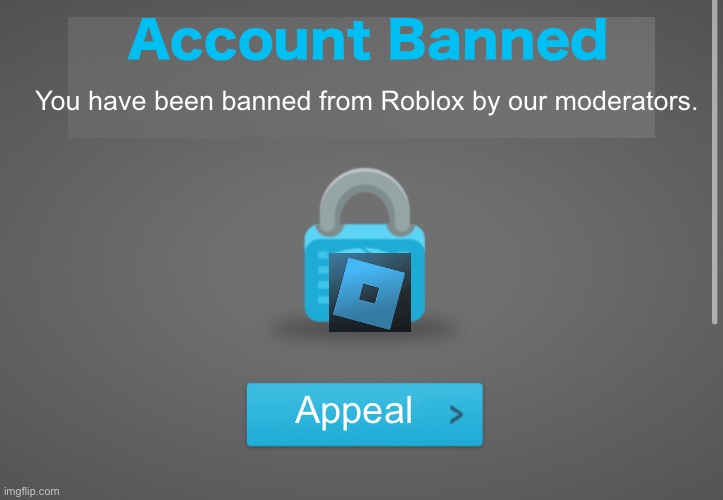 Roblox moderation in a nutshell | Account Banned; You have been banned from Roblox by our moderators. Appeal | image tagged in goguardian,roblox,banned from roblox | made w/ Imgflip meme maker