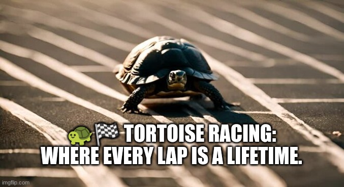 turtle racing | 🐢🏁 TORTOISE RACING: WHERE EVERY LAP IS A LIFETIME. | image tagged in turtle racing | made w/ Imgflip meme maker