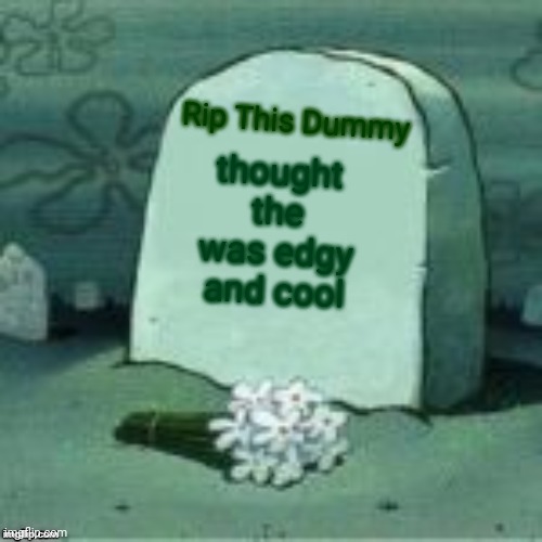 Here Lies X | thought the was edgy and cool Rip This Dummy | image tagged in here lies x | made w/ Imgflip meme maker