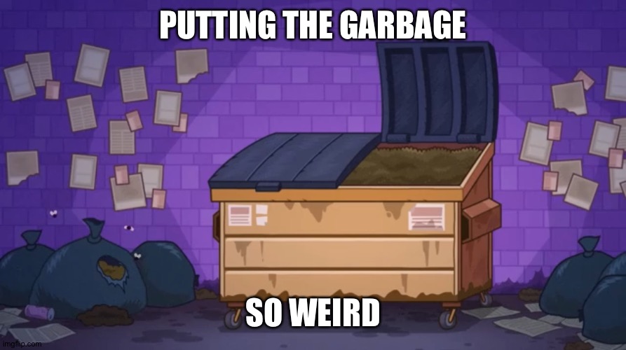 Putting the garbage for one time | PUTTING THE GARBAGE; SO WEIRD | image tagged in put the garbage | made w/ Imgflip meme maker