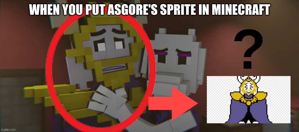 Another Equation of (Minecraft + Undertale = CHAOS!!!) | WHEN YOU PUT ASGORE'S SPRITE IN MINECRAFT | image tagged in huh asgore and toriel | made w/ Imgflip meme maker