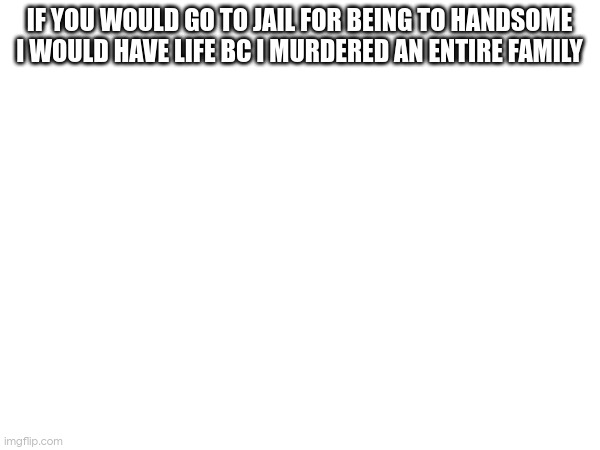 IF YOU WOULD GO TO JAIL FOR BEING TO HANDSOME I WOULD HAVE LIFE BC I MURDERED AN ENTIRE FAMILY | made w/ Imgflip meme maker