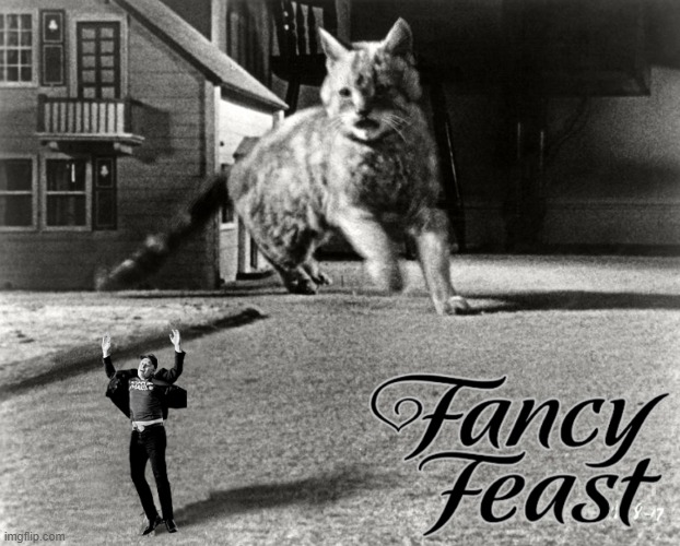 Fancy Feast: Elon Musk Flavor | image tagged in elon musk,hungry cat,classic movies,fancy feast,movies,tiny man | made w/ Imgflip meme maker